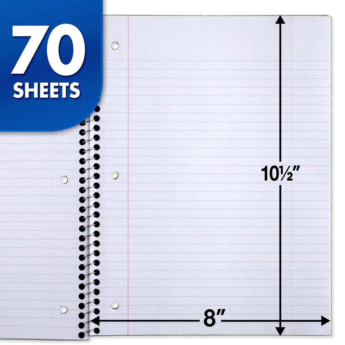 Mead Spiral Notebook, 1 Subject, College Ruled Paper, 7-1/2" x 10-1/2", 70 Sheets per Notebook, Colors Will Vary, 6 Pack (73065)