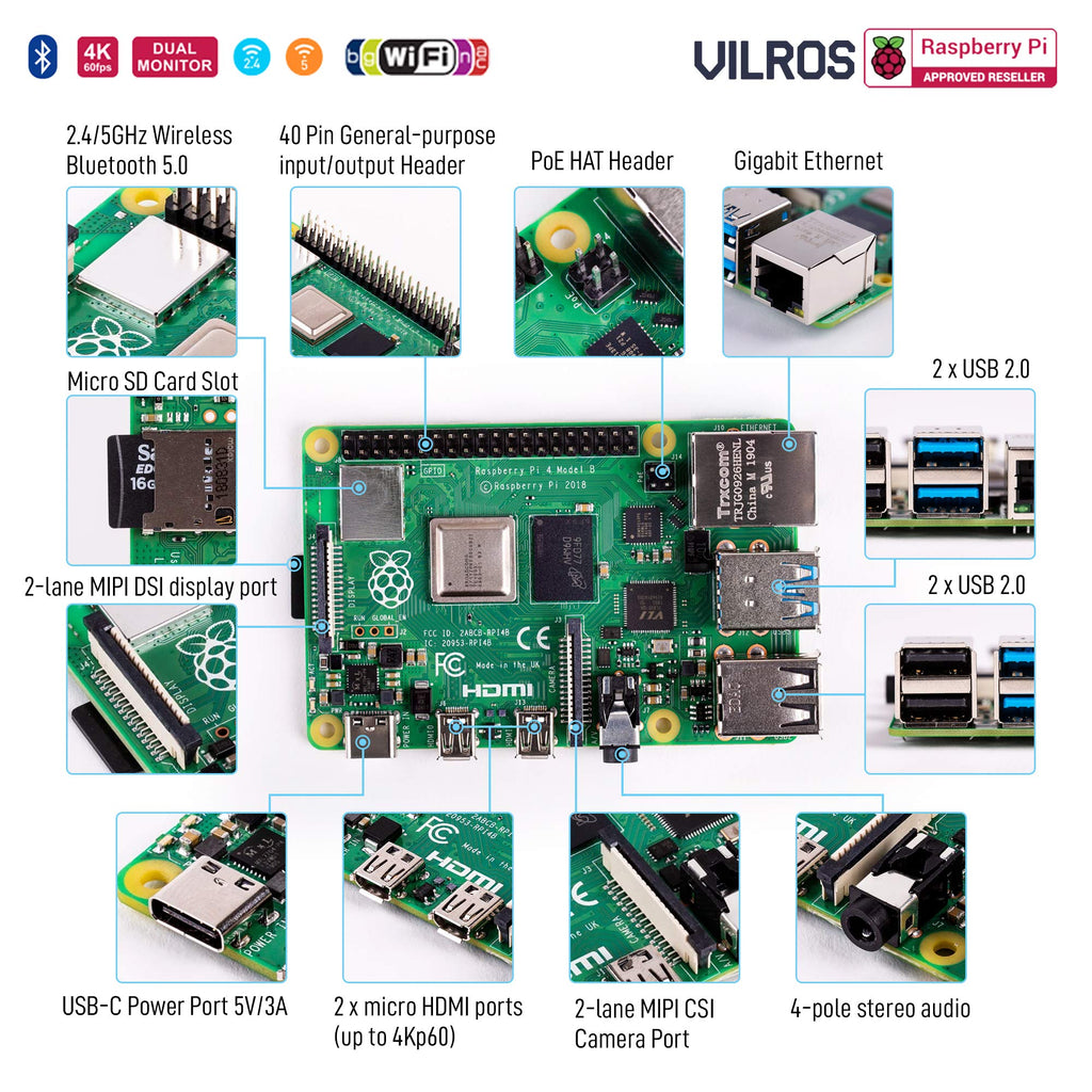 Vilros Raspberry Pi 4 Complete Starter Kit- Includes Raspberry Pi 4 Board, Fan Cooled Case, 64GB Preloaded Micro SD Card and More (4GB, Clear Transparent Case)